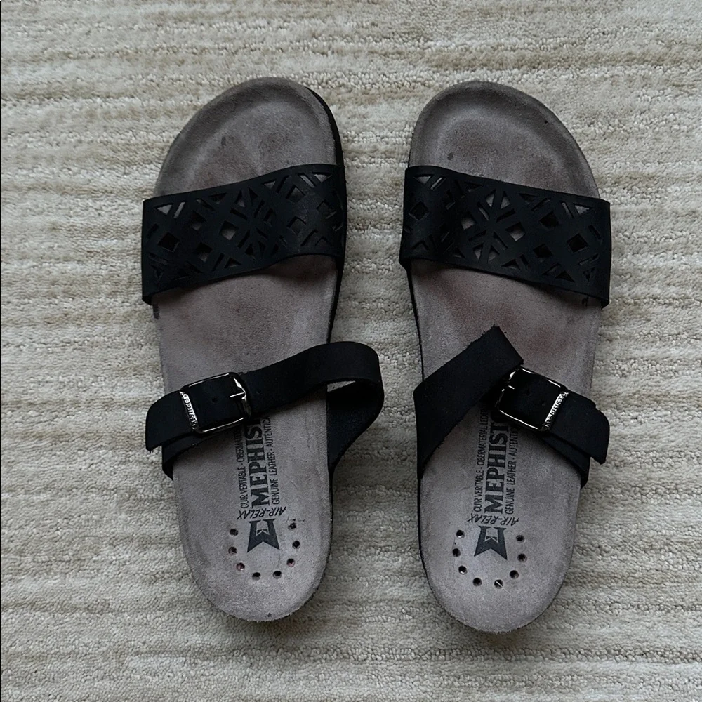 EUC Mephisto Women's Hirena Slide Sandal Double Strap Black EU 38 | US 8